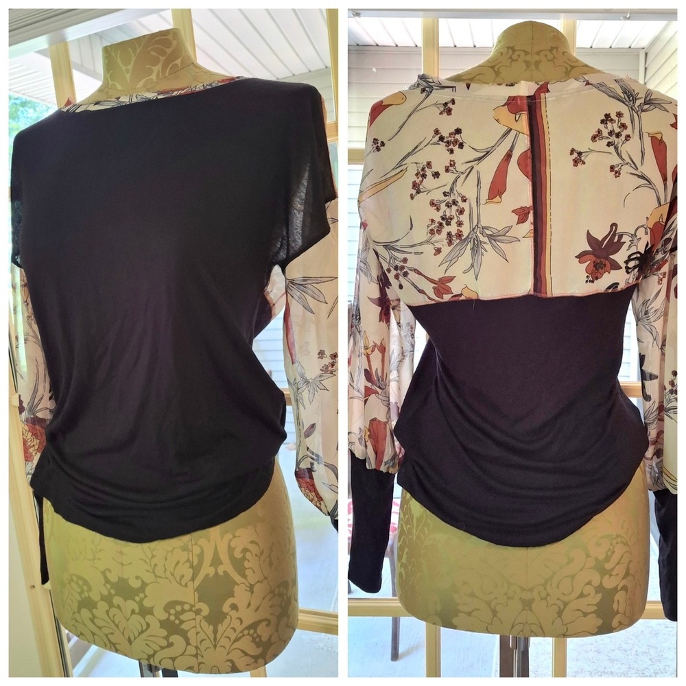 Luxury Boho Blouse By TINY Semi-Sheer Floral Back Longsleeve Size Small MSRP$129